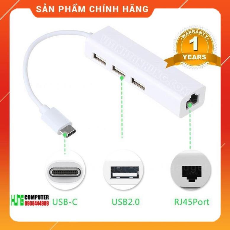 [CHÍNH HÃNG] Dây chuyển Type C ra Ethernet+Hub, cổng mạng 10/100Mbps Ugreen 20792 chính hãng bảo hành 18 tháng