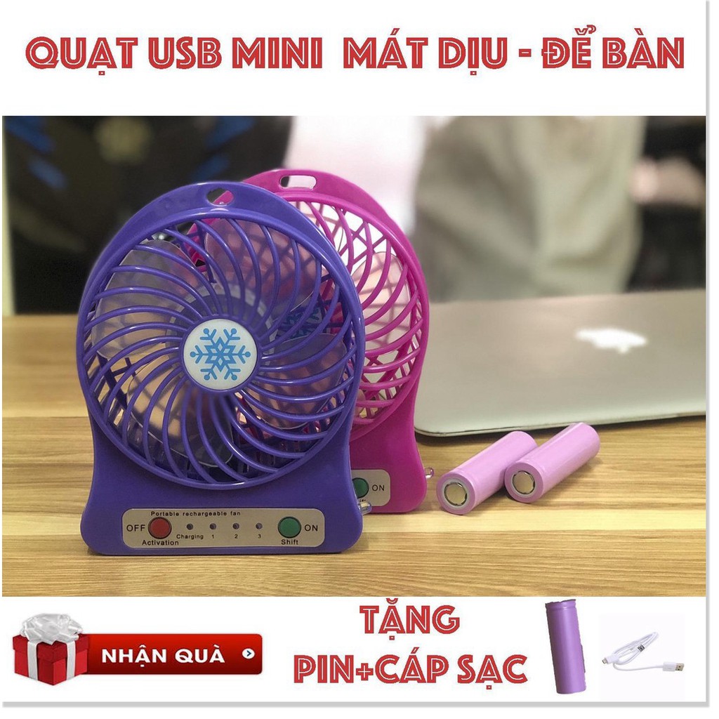 Quạt bàn  🔖1 ĐỔI 1 🔖  Quạt Để Bàn Mini 3 Cấp Độ Pin Sạc nhỏ gọn, cầm tay dễ dàng  024