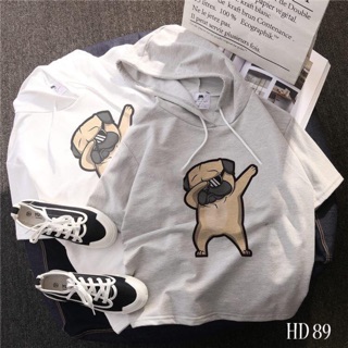 Áo hoodie tay lỡ chó kính đen