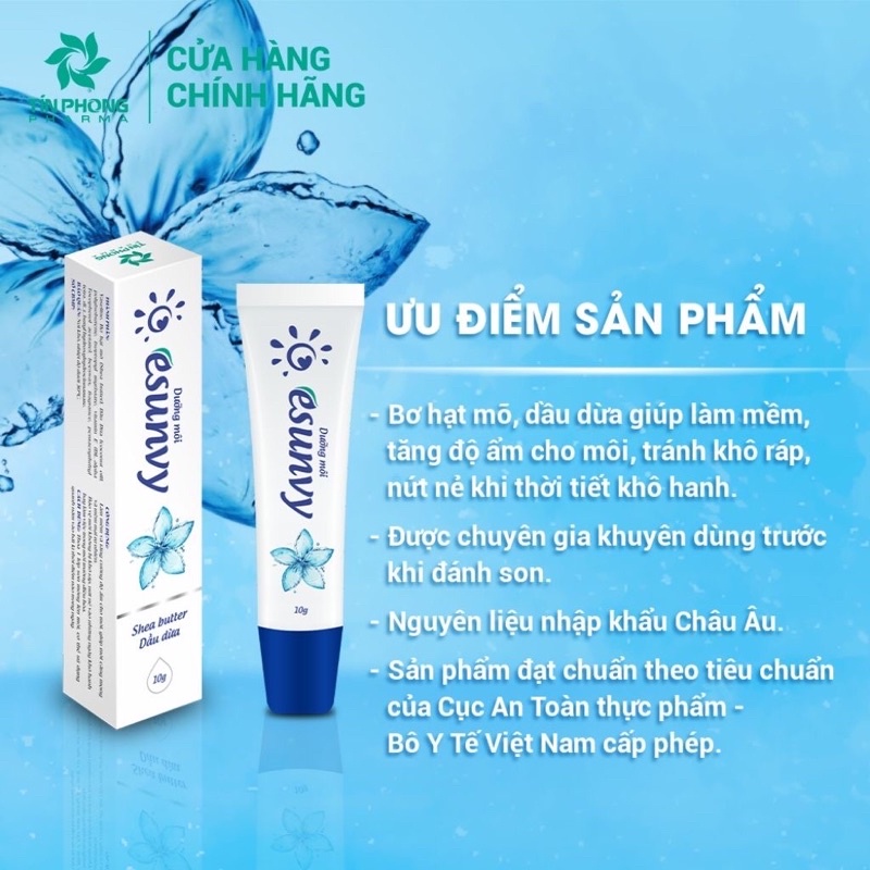 Dưỡng Môi Esunvy Bảo Vệ Môi Không Bị Khô Ráp, Nứt Nẻ, Luôn Căng Mọng, Mềm Mại Tự Nhiên Tuýp 10g