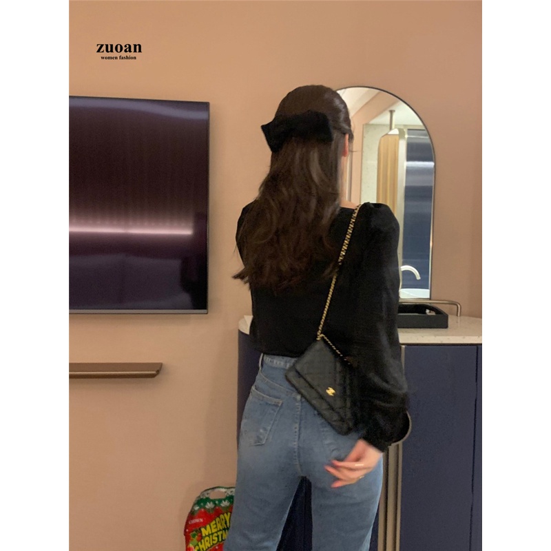 SUXI Áo Sơ Mi Dành Cho Nữ Cổ Trái Tim Màu Đen