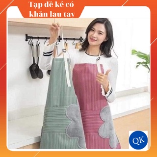 Tạp dề kẻ hoa có khăn lau tay bên hông, tạp dề chống thấm nước