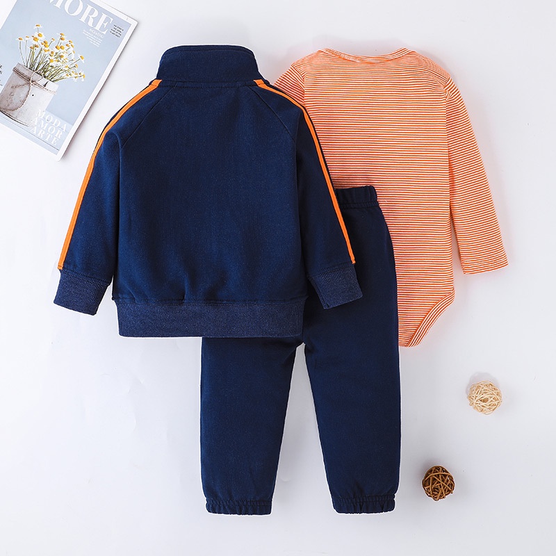 Combo bộ đồ bé trai 6-24 tháng Cotton hoạt hình dài tay Áo choàng ngoài bodysuit liền thân quần dài set mùa hè thời trang cho bé trẻ em sơ sinh