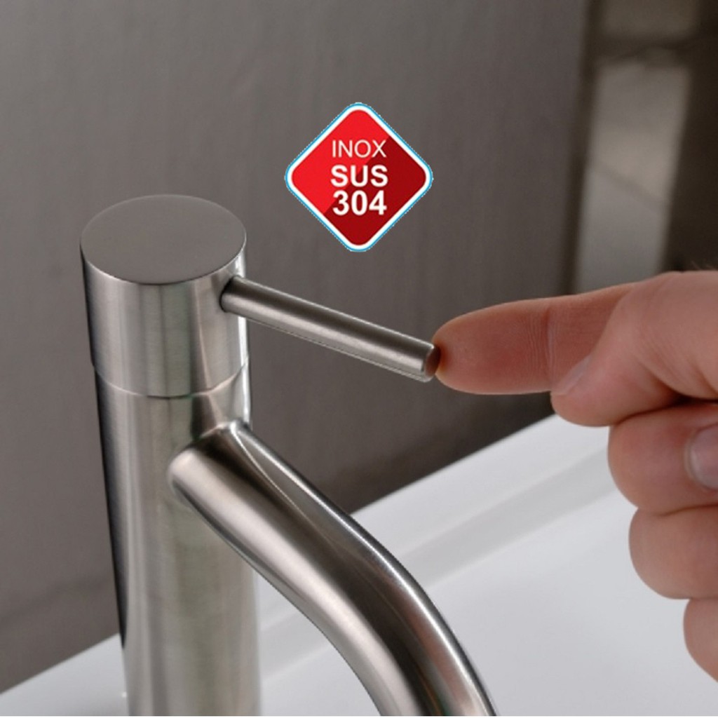 Vòi rửa mặt 1 đường nước inox 304 cao cấp vòi lavabo lạnh vòi cong kiểu TRÒN STN-601