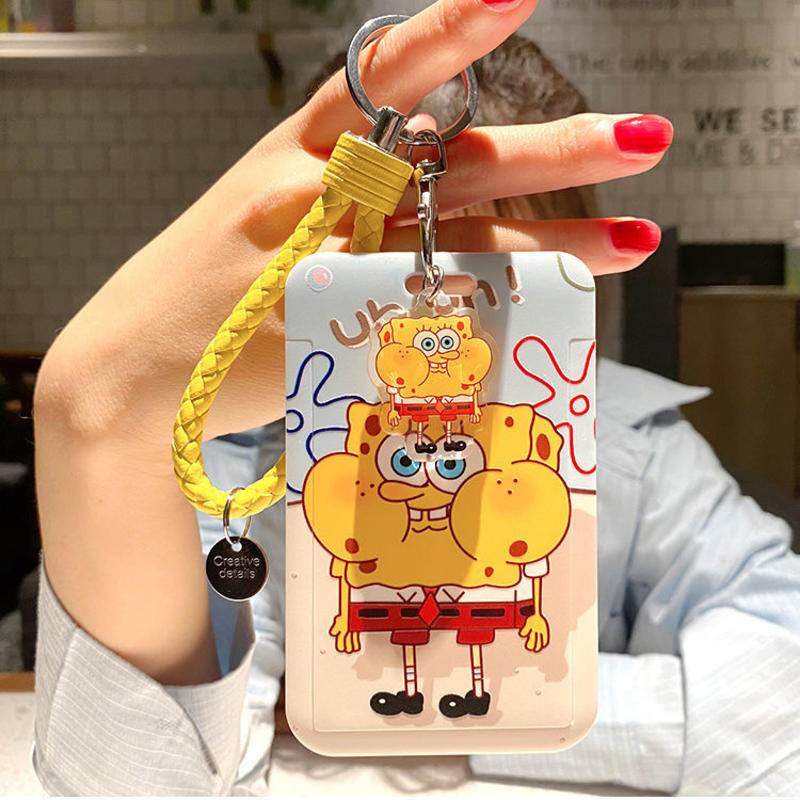 ⭐ iLado ⭐ Thẻ dây đeo thẻ sinh dễ thương SpongeBob búp bê bọc căn cước thẻ hoc thẻ đi làm viên Vỏ bảo vệ bao đựng thẻ học sinh phù hiệu học sinh dây đeo bảng tên dây đeo bảng tên đồ dùng học sinh