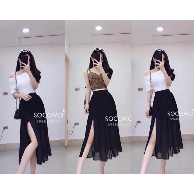 Chân váy voan xẻ tà