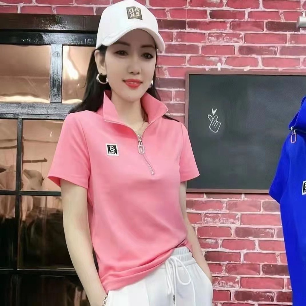Áo Thun Polo Ngắn Tay Dáng Rộng Họa Tiết Kẻ Sọc Thời Trang Mùa Hè Cho Nữ