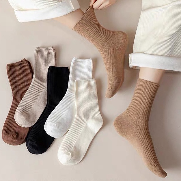 Tất gân trơn cao cổ kiểu dáng Hàn Quốc