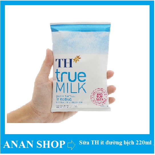 Sữa tươi tiệt trùng TH true MILK ít đường bịch 220ml