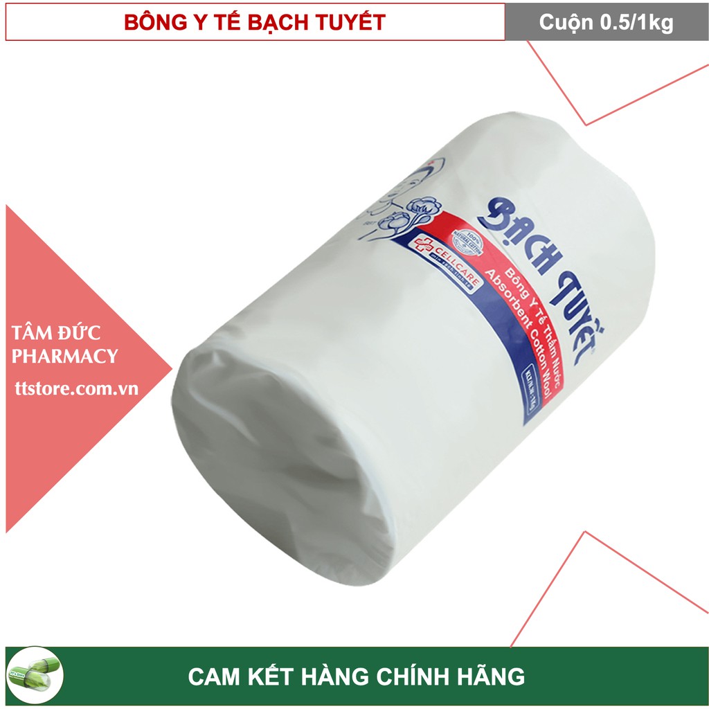 Bông y tế Bạch Tuyết thấm nước [Bông gòn Bạch Tuyết, Bông Bạch Tuyết] [Cuộn 500g/1kg]