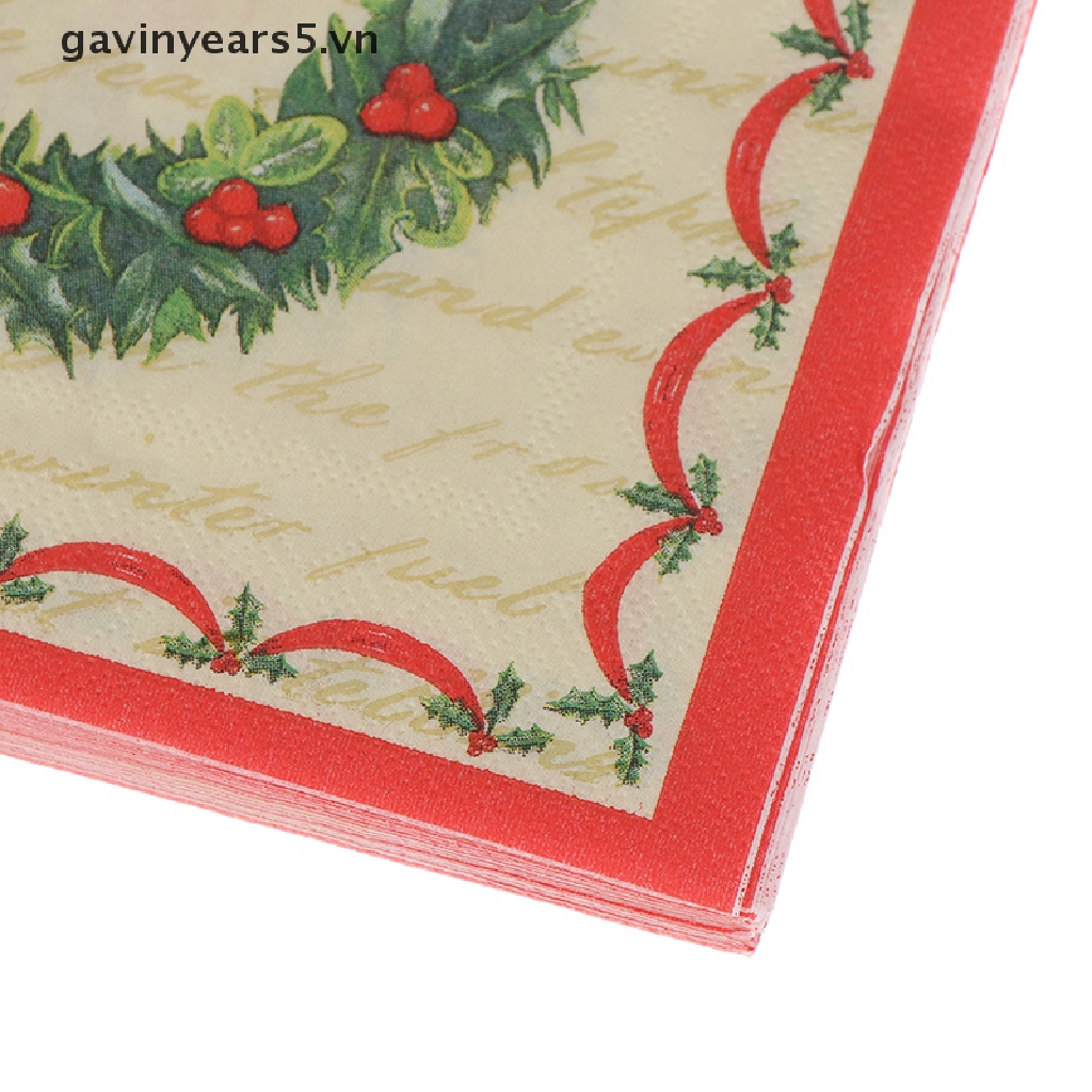 Bộ 20 Khăn Giấy In Họa Tiết Vòng Hoa Dùng Một Lần Trang Trí Giáng Sinh