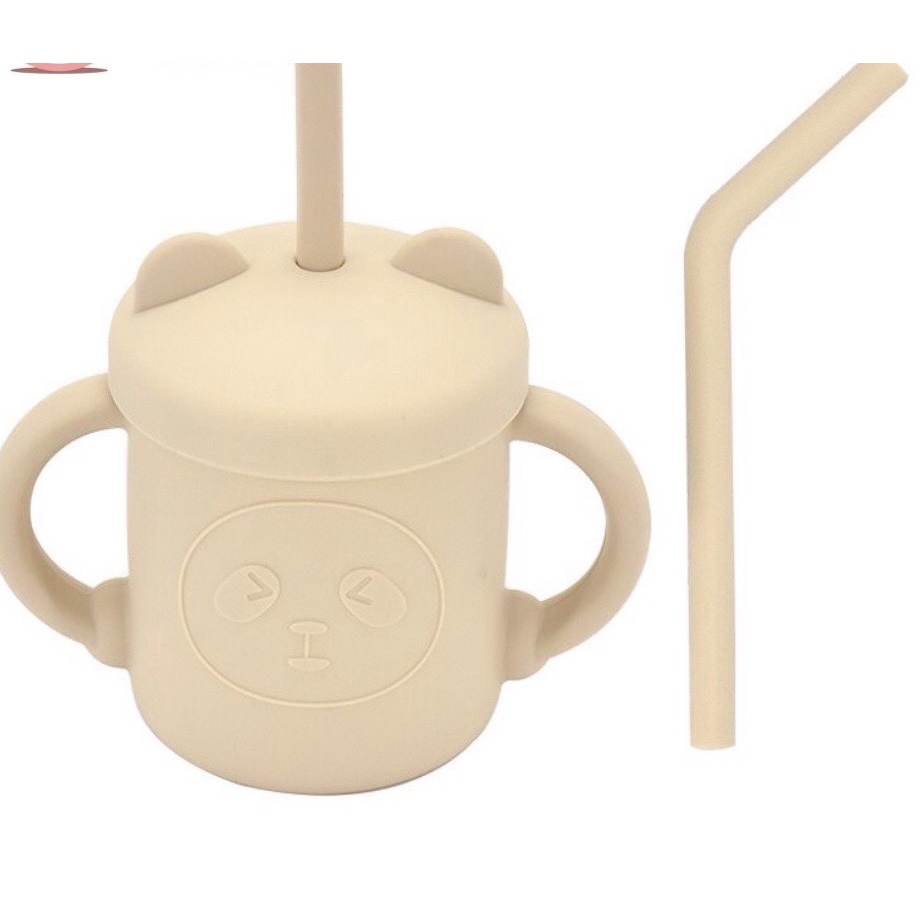 Cốc Tập Hút, Cốc Uống Nước Silicon Cao Cấp Hình Gấu Dễ Thương Có Nắp Đậy Và Tặng kèm Ống Hút Cho Bé Babibu