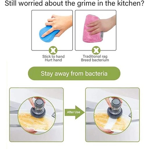 Bàn chải làm sạch, bàn chải nồi, dụng cụ làm sạch đa năng, bàn chải nhà bếp, bàn chải bộ đồ ăn có thể được nạp với chất tẩy rửa