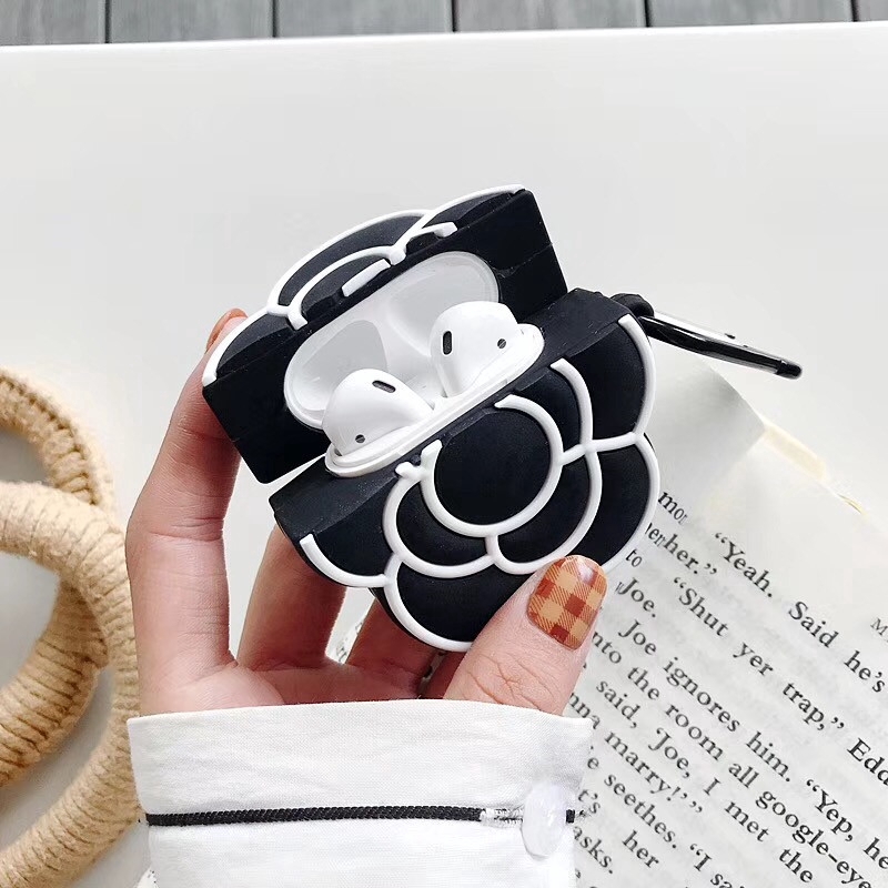 Túi đựng tai nghe Airpods bằng silicon hình hoa trà đơn giản thời trang