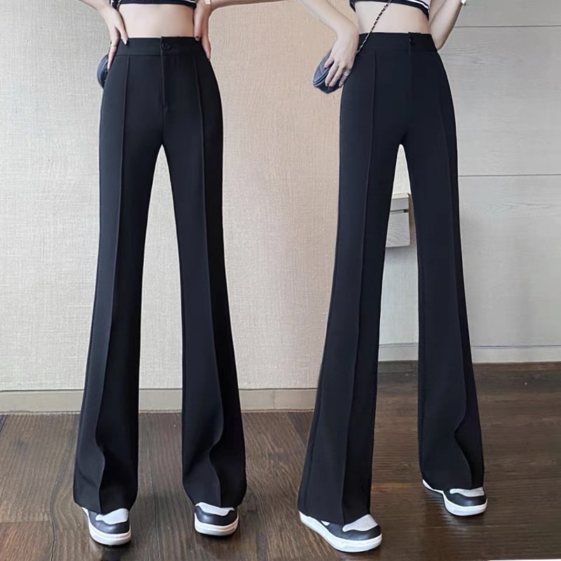 Quần Tây Ống Loe Lưng Cao Gân Trước Nữ Cạp Cao 1 Cúc Vải Tuyết Mưa 288