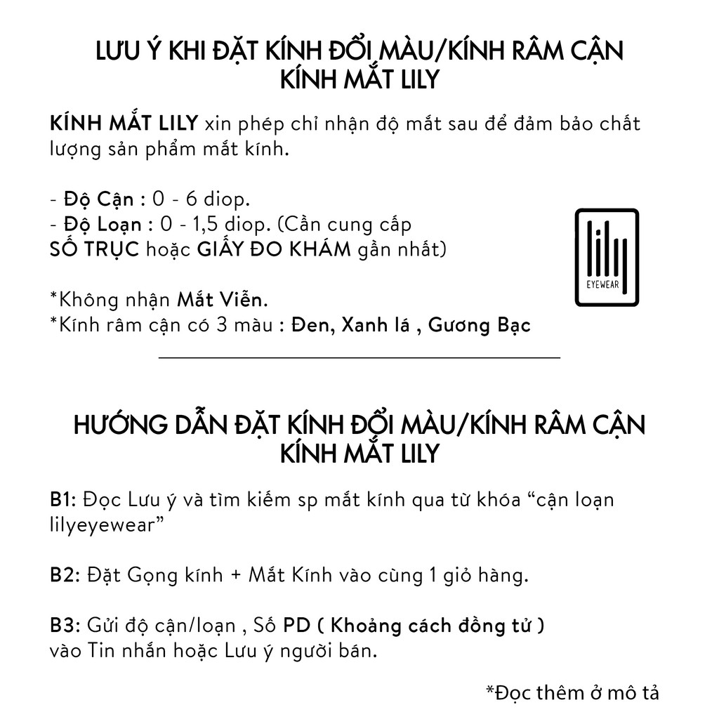 Mắt kính cận loạn LILYEYEWEAR tròng kính chống ánh sáng xanh, đổi màu chống tia UV400 | BigBuy360 - bigbuy360.vn