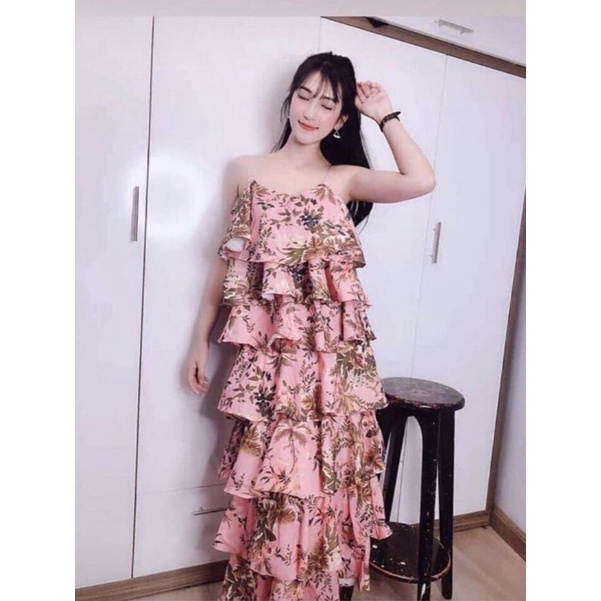 pass đầm maxi nhiều tầng hai dây hàng thái lan cao cấp cầm nặng tay , chất liệu lụa cao cấp họa tiết hoa lá,từ 45kg-55kg