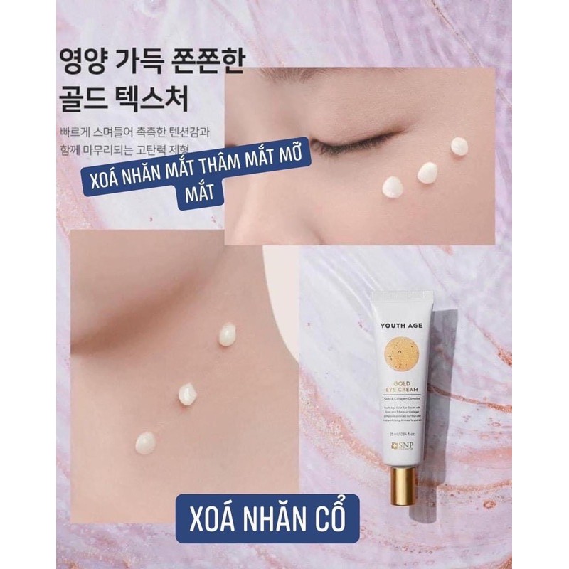 [Có bill]Kem Dưỡng Mắt Chiết Xuất Vàng Làm Mờ Quầng Thâm,Giảm Nếp Nhăn SNP Youth Age Gold Cream Collagen 25ml