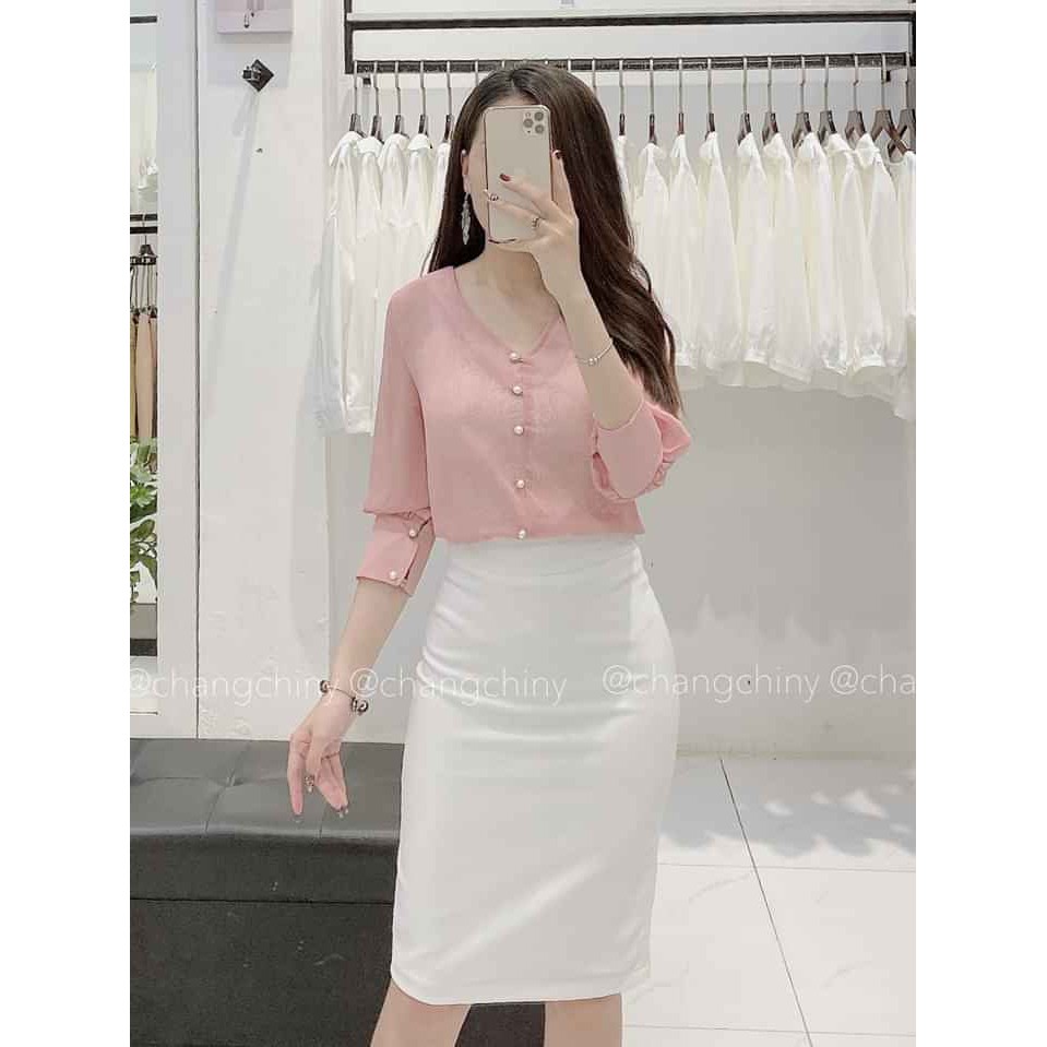 Chân váy bút chì trắng 2 lớp xẻ sau công sở | BigBuy360 - bigbuy360.vn