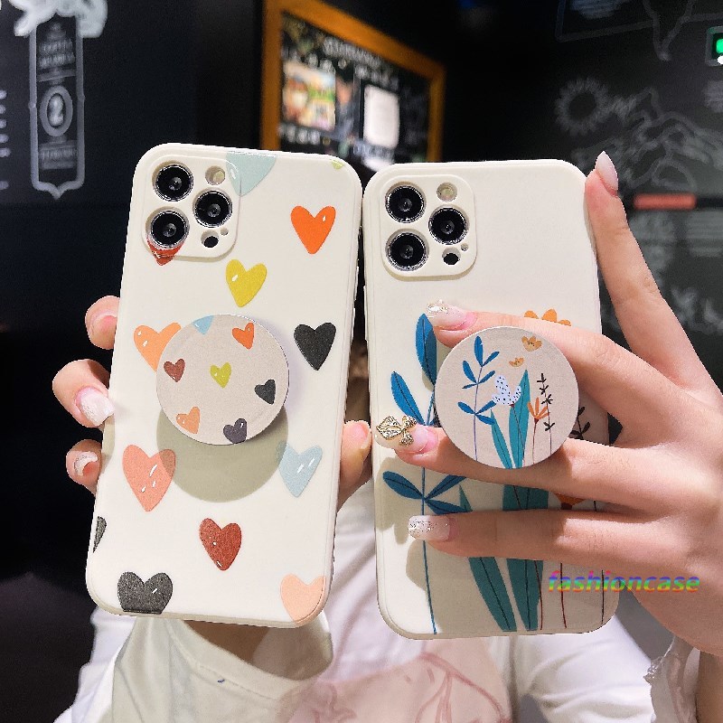 Ốp điện thoại mềm có giá đỡ in hình hoa cho IPhone 8 Plus 11 pro max 6 7 6S Plus 12 mini 12 pro max X Se 2020 XS max XR