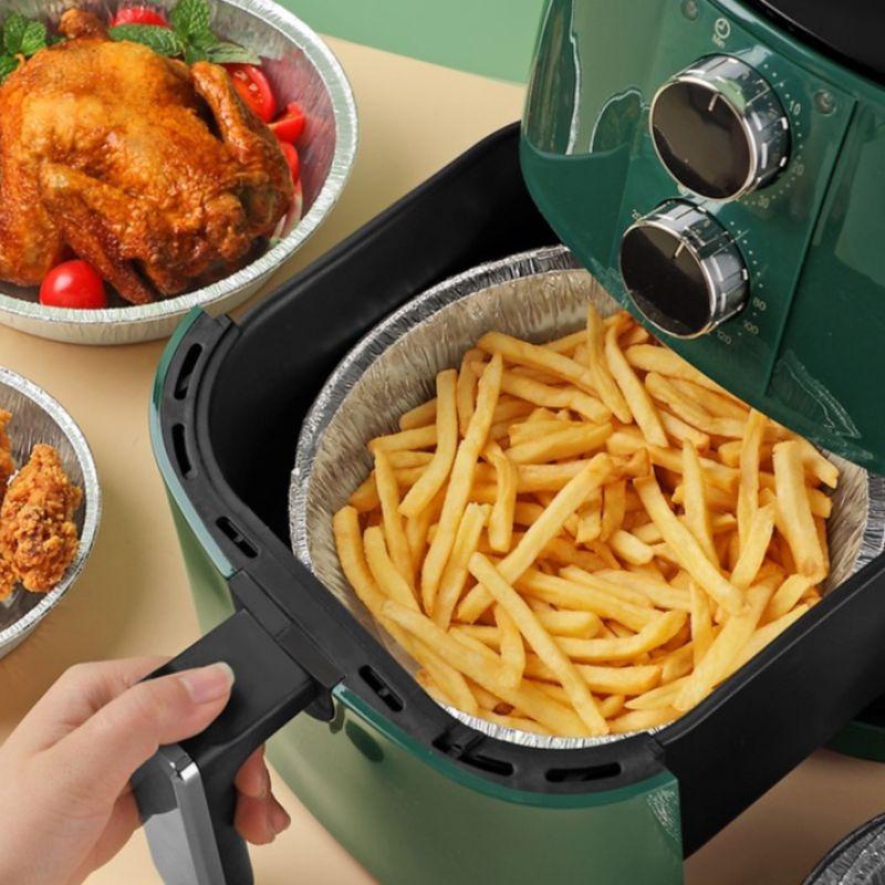 (Bộ 10) Khay giấy bạc lót nồi chiên không dầu dạng Đĩa cỡ lớn 18cm KM 20097