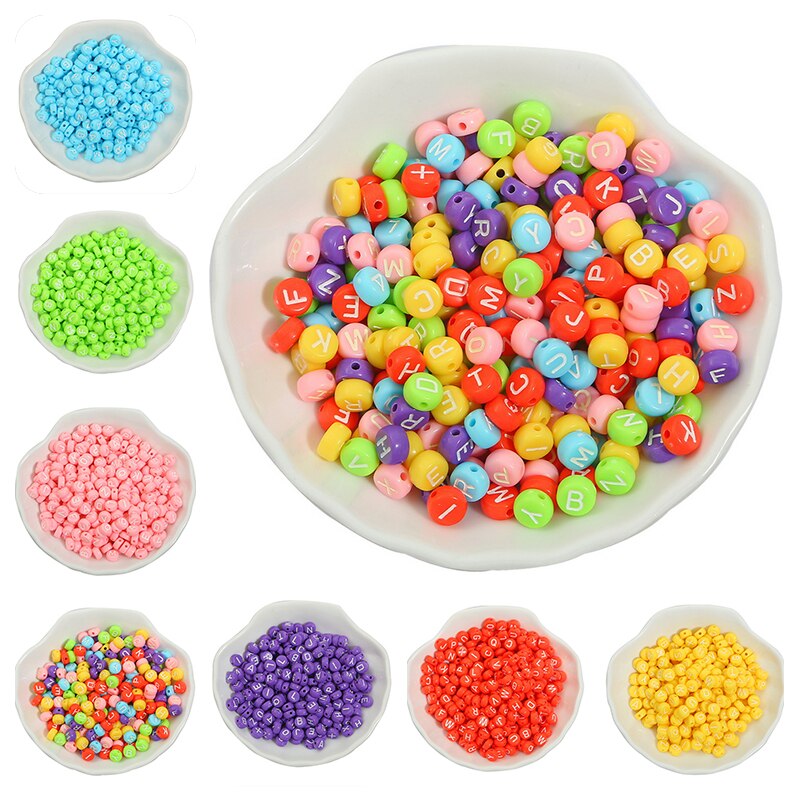 Set 100 hạt nhựa acrylic họa tiết chữ cái làm trang sức thủ công