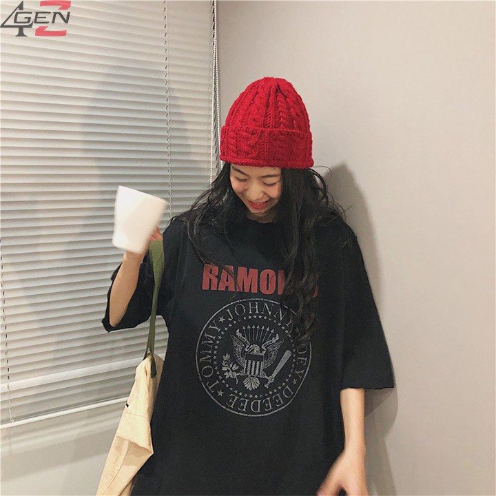 Áo thun nữ form rộng tay lỡ RAMONES, áo thun tay lỡ unisex cổ tròn đẹp hàng Quảng Châu | BigBuy360 - bigbuy360.vn