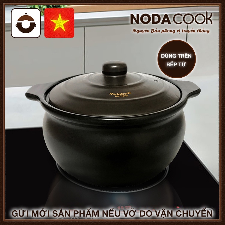 Nồi đất đáy từ 2 lít nấu trên bếp từ (Đen) - Thủ công bởi NodaCook Bát Tràng