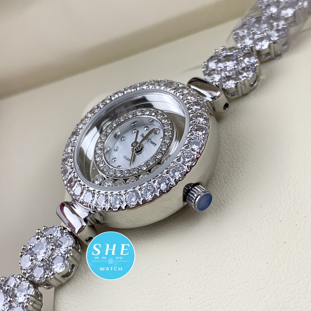 Đồng hồ nữ ROYAL CROWN Đồng hồ pin máy nhật mặt trắng đính đá ĐẲNG CẤP QUÝ PHÁI size 32mm