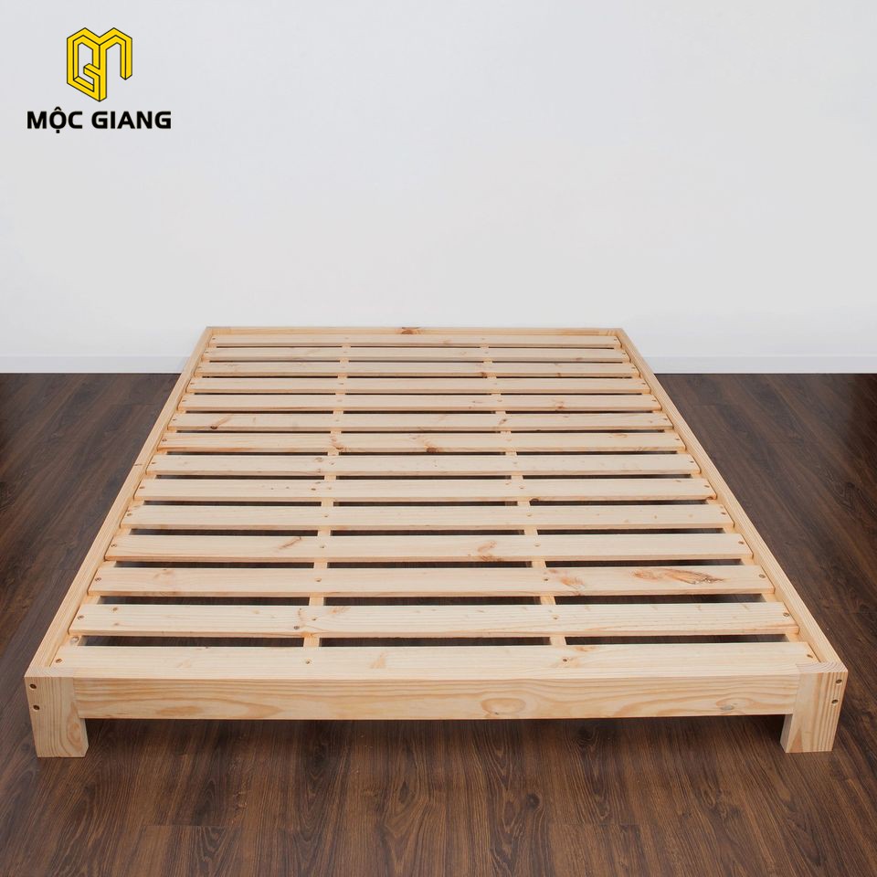 Giường Ngủ Pallet Thiết Kế Hiện Đại - Chân Giường Cao, Chắc Chắn - Chất Liệu Gỗ Thông Mỹ - Hàng Xuất Khẩu Hàn Quốc