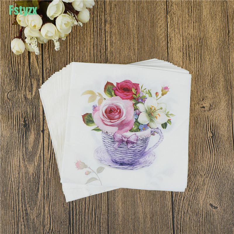 fstyzx 20pcs flower paper napkins food festive party tissue napkins decoupage decor