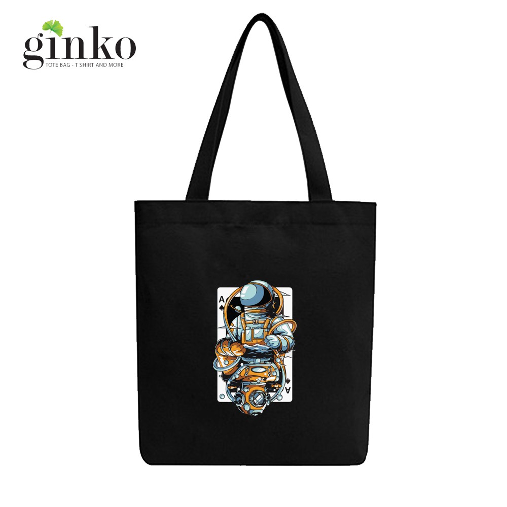 Túi Vải Tote Ginko Dây Kéo Phong Cách ulzzang Hàn Quốc In Astronaut Poker B17