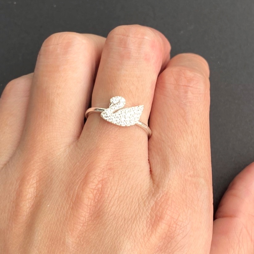 Nhẫn hở bạc nữ mặt thiên nga đính đá, nhẫn bạc ta free size - Trang sức bạc Evasilver