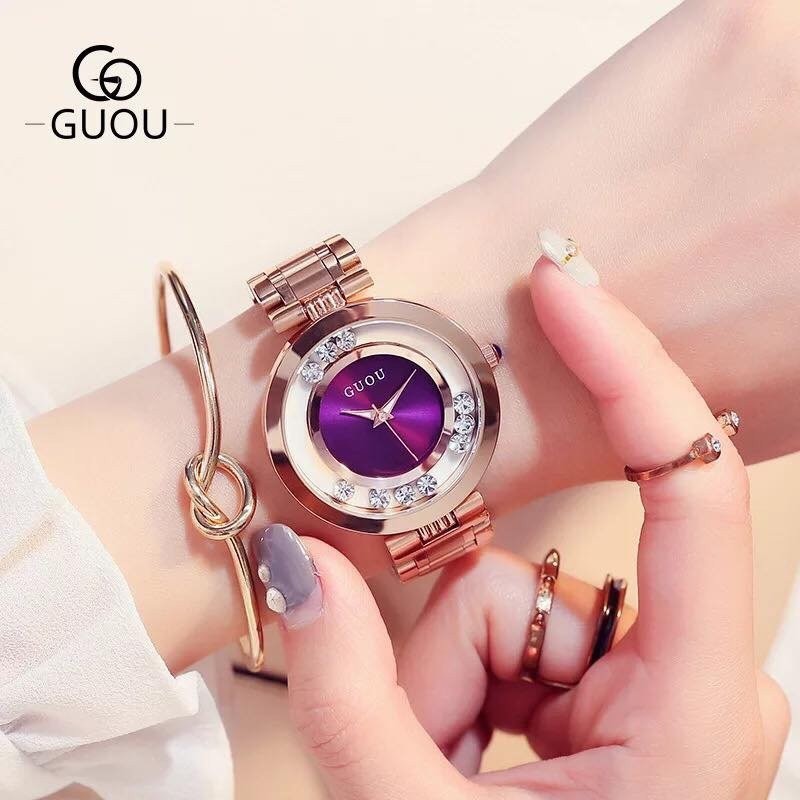 Đồng hồ Guou - chính hãng - 2 vòng đá dây kim loại