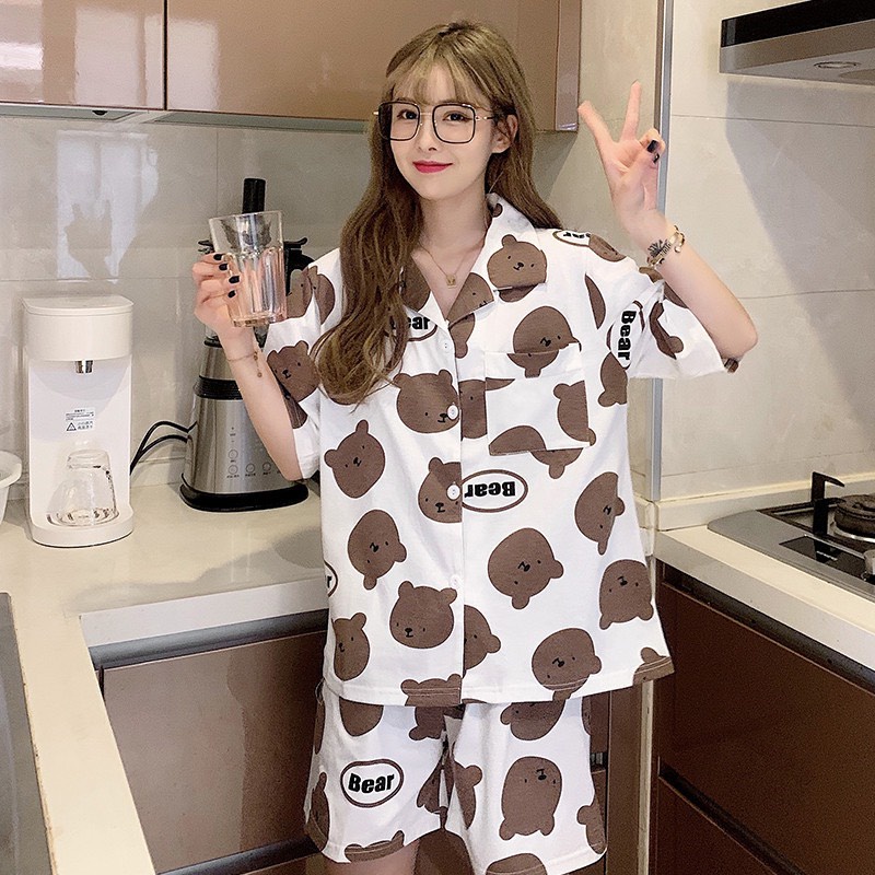 Bộ đồ ngủ pijama mặc nhà gấu vàng xinh xắn cute form rộng Nữ