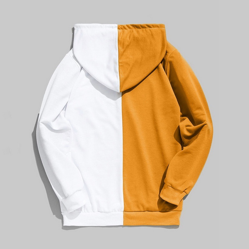 Áo Hoodie cotton Tay Dài Nửa Màu Trắng Đen Cá Tính Cho Nam