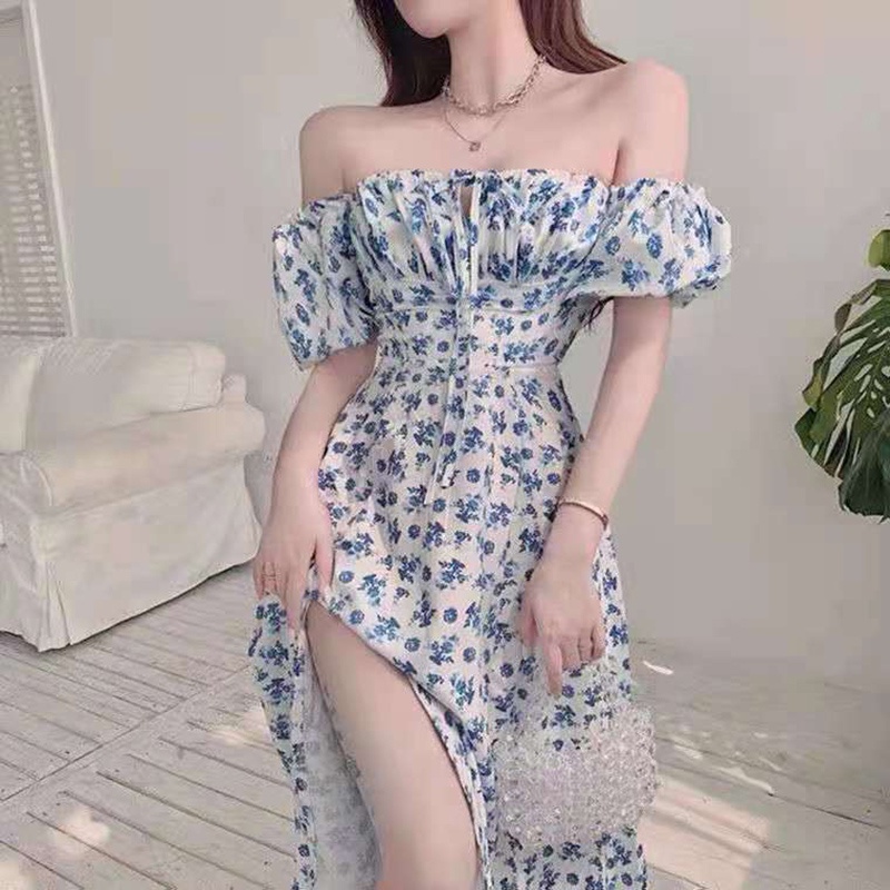 Đầm Dài Qua Gối Dáng Chữ A Xẻ Tà In Họa Tiết Hoa Phong Cách Pháp Thời Trang Mùa Hè Cho Nữ