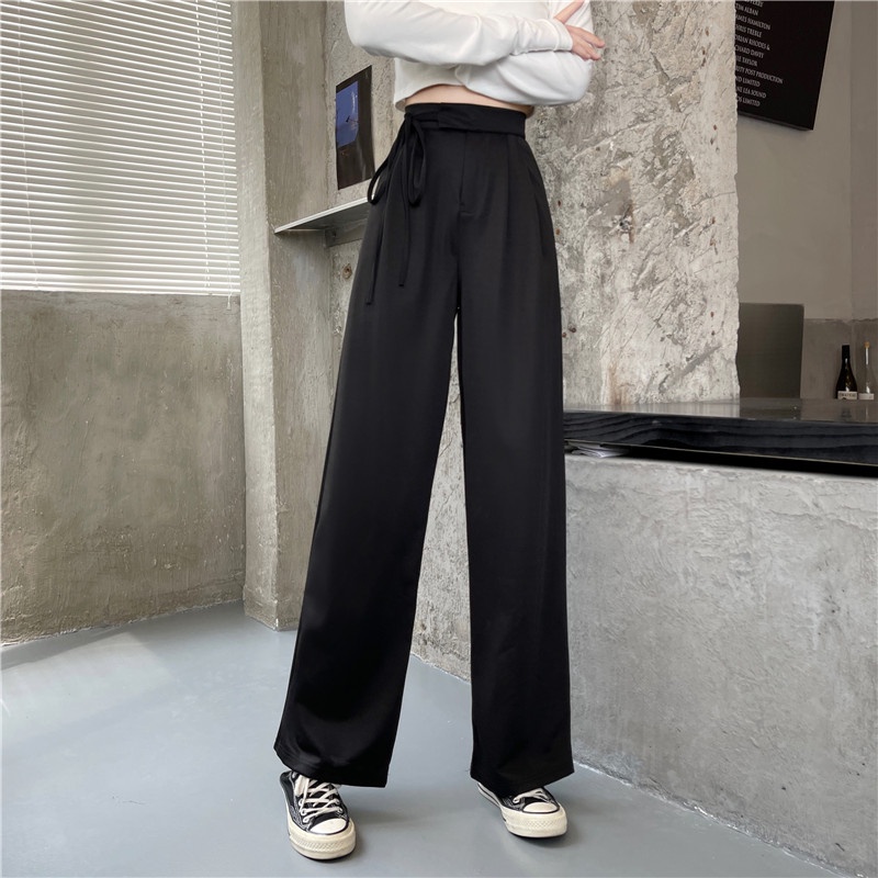 Quần Dài Ống Rộng Lưng Cao Thời Trang Mùa Hè Phong Cách Hàn Quốc Cho Nữ