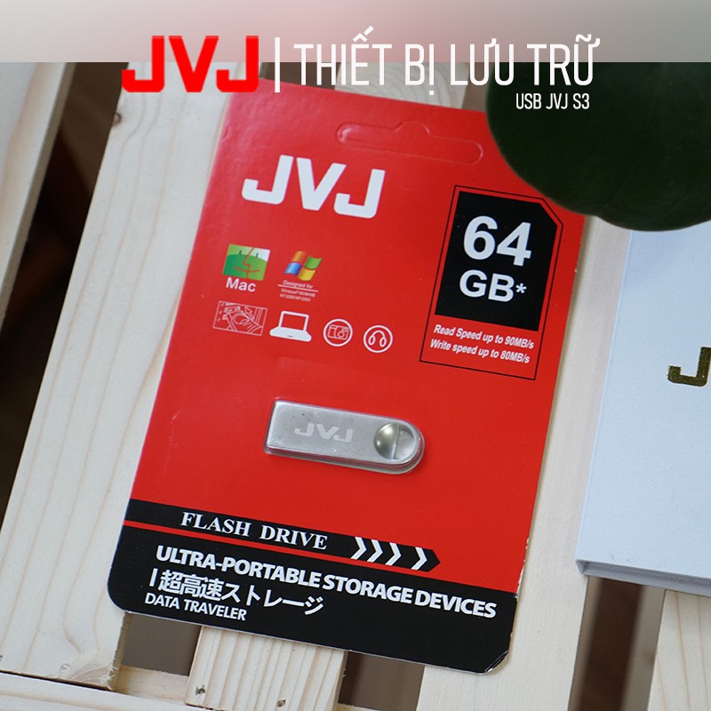 USB 64Gb JVJ S3 siêu nhỏ vỏ kim loại - tốc độ 25MB/s Vỏ Kim Loại chống nước ổn định Bảo hành 5 năm chính hãng