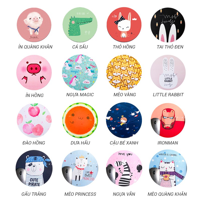 Lót chuột, bàn di chuột hình tròn 20x20 cm chống trượt, chống thấm nước