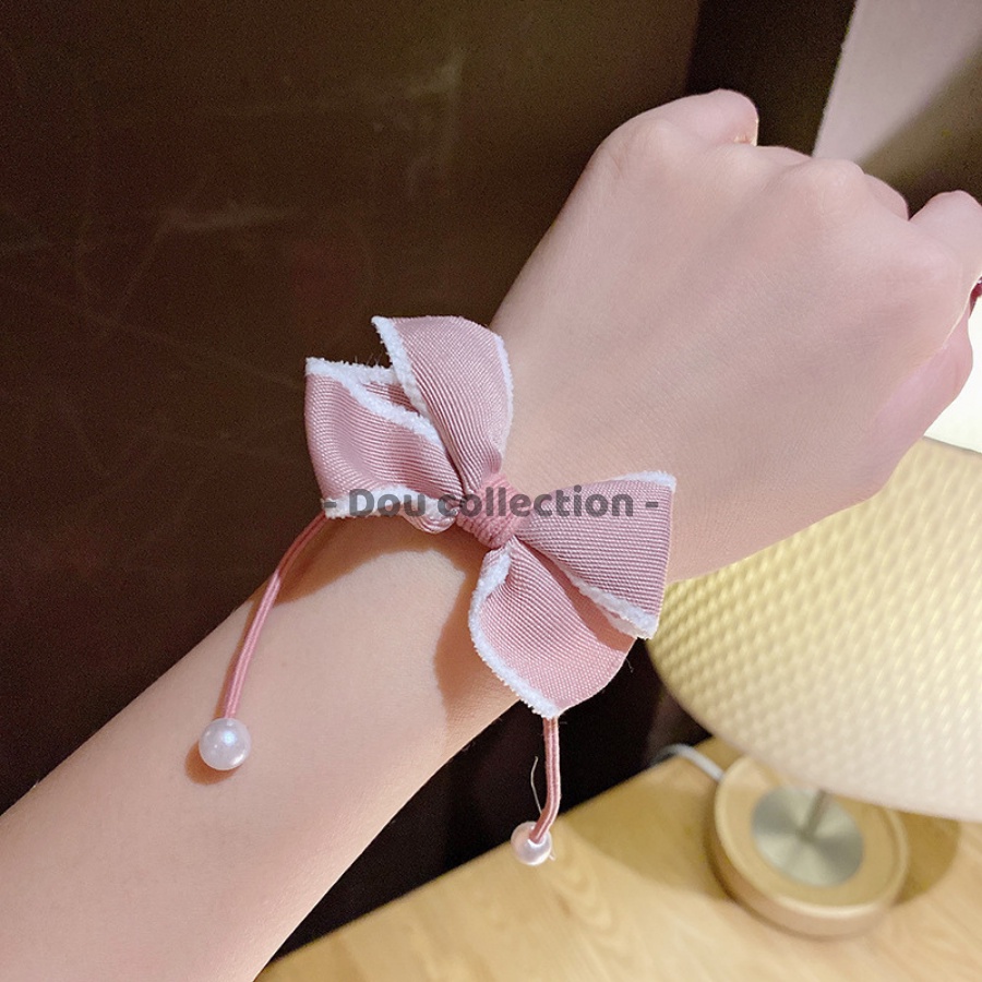 [Nowship2h] Cột Tóc Nơ Phối Hạt Họa Tiết Vintage Phong Cách Hàn Quốc - Mã DT017