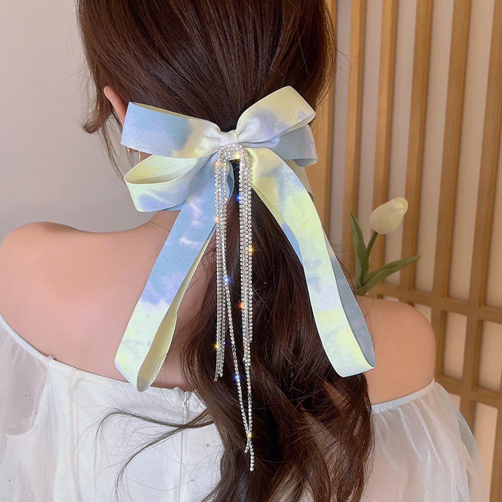 Kẹp Tóc Nơ Tua Rua Dáng Đứng Đính Đá Zircon Nhiều Màu Phong Cách Hàn Quốc Cổ Điển Thời Trang Cho Nữ