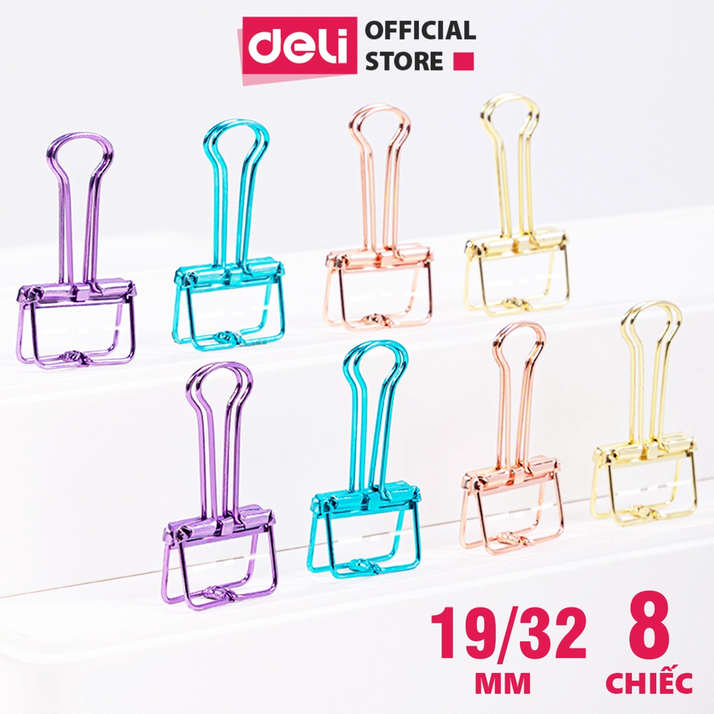 Kẹp bướm văn phòng nhiều màu DELI - Dùng cho tài liệu giấy tờ - mạ vàng hồng - 6 chiếc và 8 chiếc hộp 78206/78207