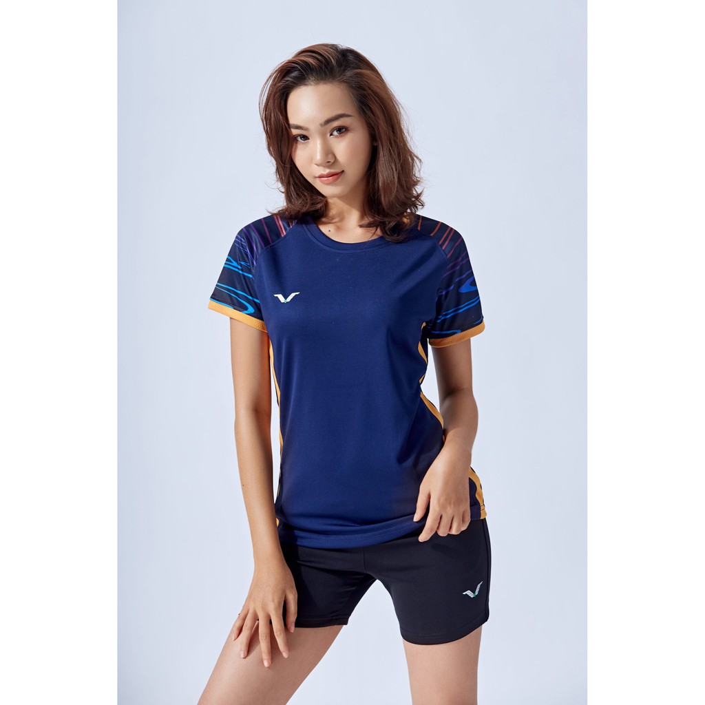 Áo Cầu Lông Nữ Cổ Tròn AVT02 Vina Sport, Chất Thun Poly Thấm Hút Mồ Hôi, Thoáng Mát, Co Dãn Tốt, Full Size, Đồ Tập Gym