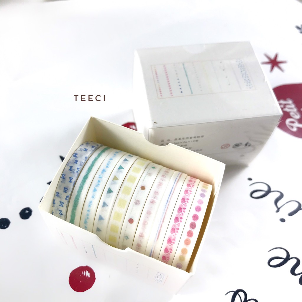 &lt;Ảnh Thật Shop Chụp&gt; Lẻ 1 Cuộn Băng Keo Washi Tape Mini 5mm DIY Trang Trí Bullet Journal, Nhật Ký, Sổ Lưu Niệm Teeci678