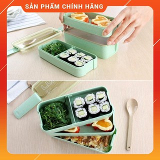 Hộp đựng cơm,đồ ăn làm lúa mạch 3 tầng + kèm thìa