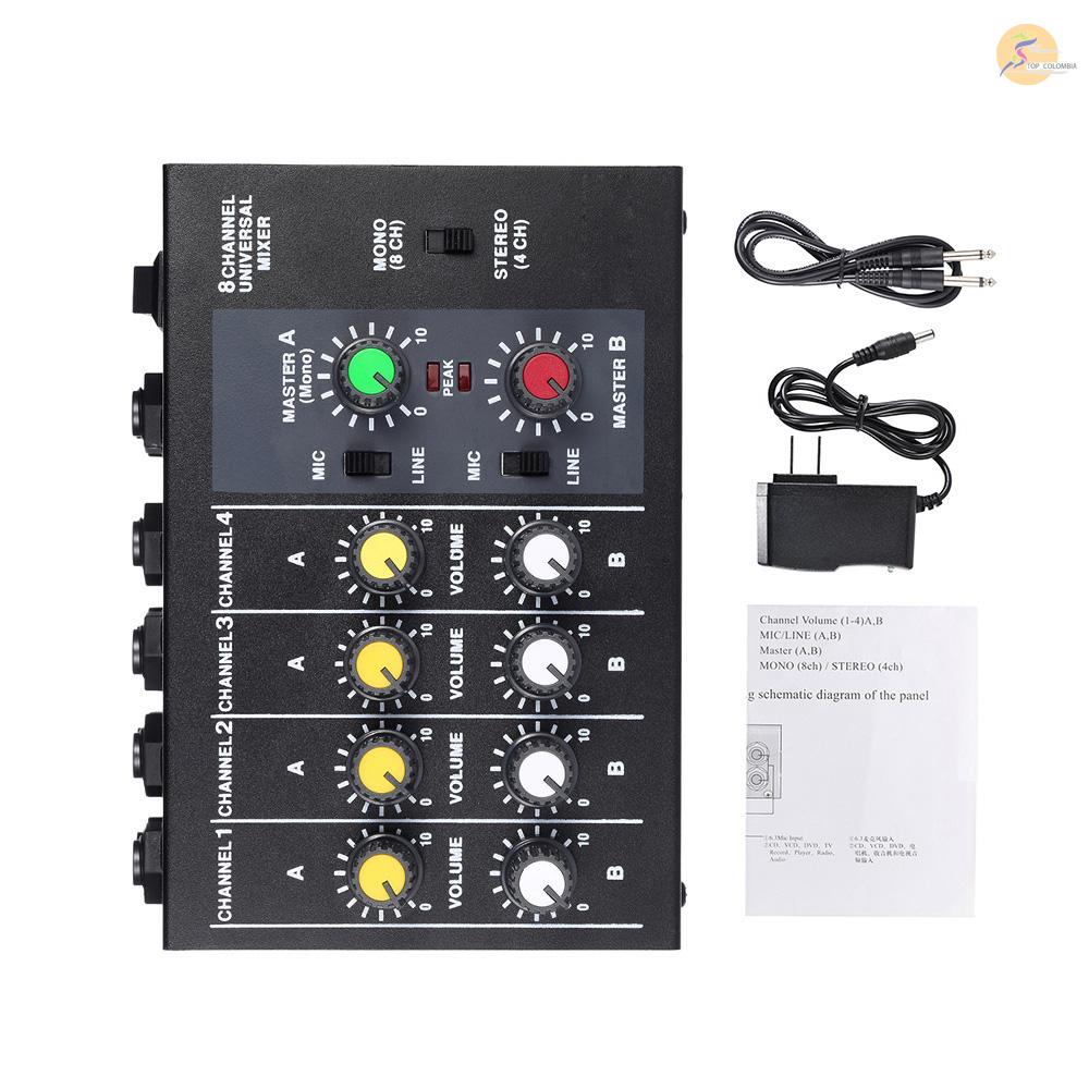 Bộ Thiết Bị Mixer Âm Thanh Mono/Stereo 8 Kênh Nhỏ Gọn Kèm Bộ Chuyển Đổi Nguồn