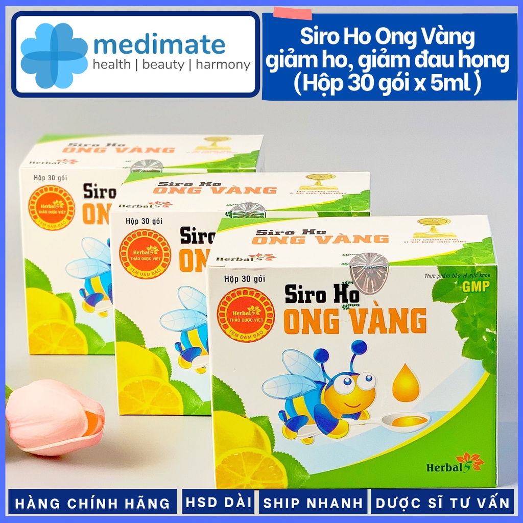 Siro Ho Ong Vàng giảm ho, giảm đau họng (hộp 30 gói, mỗi gói 5ml)