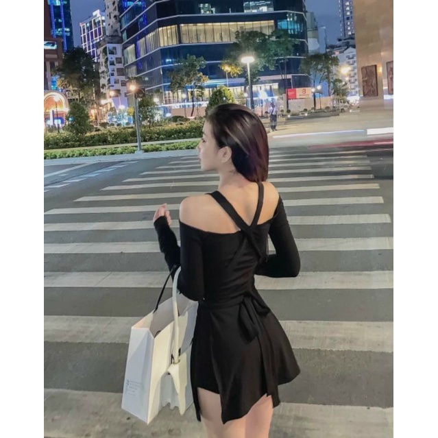 Đầm body, đầm tay dài xẻ tà kèm quần đùi thắt dây eo cá tính năng động Đ12 Lissa