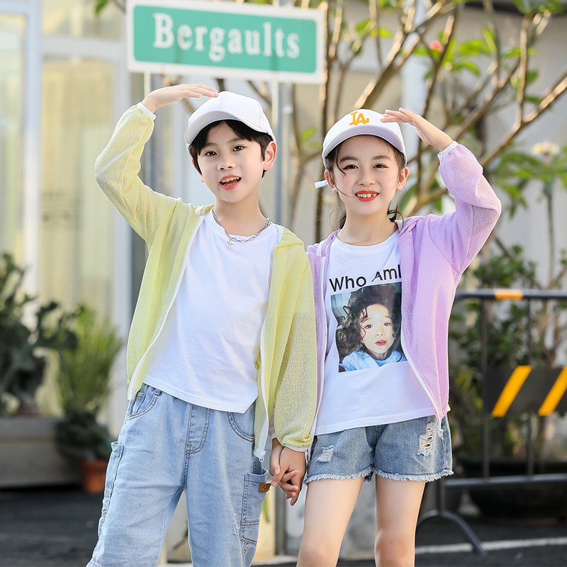 Áo Khoác Chống Nắng 100cm - 150cm Có Nón In Họa Tiết Hoạt Hình Cho Bé